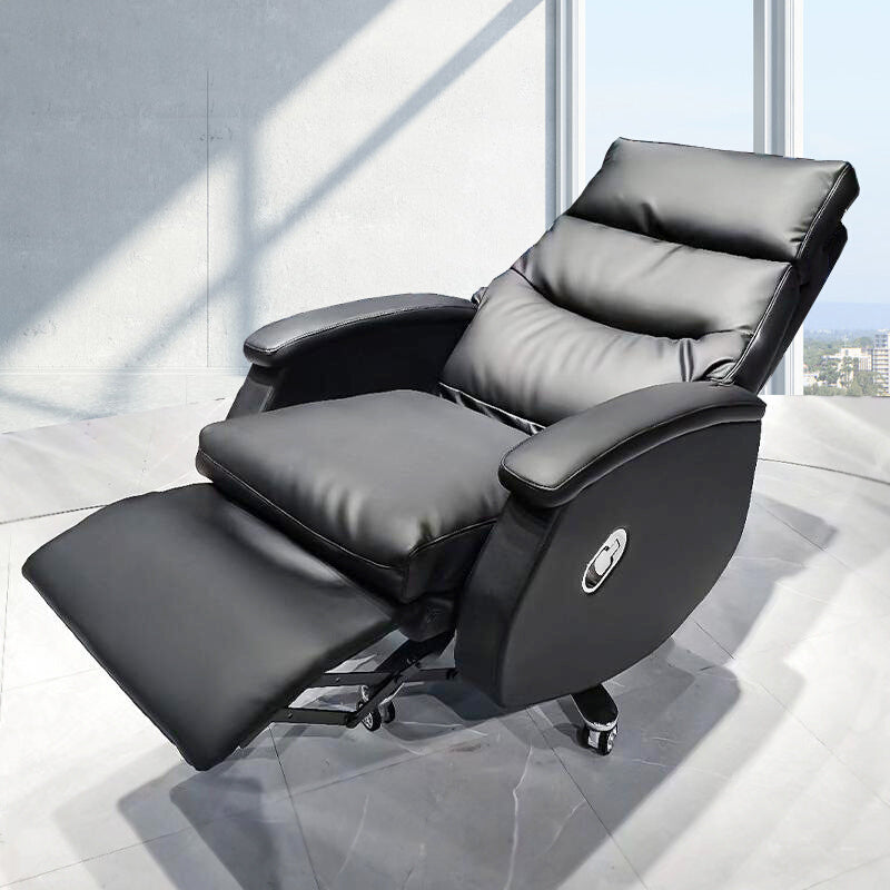 Modern Office Chair Armless Leather Adjustable Seat Height Desk Chair with Wheels Black Genuine Leather 1 Piece Clearhalo 'furn' 'furn_office_chair' 'Furniture' 'Office Chairs' 'Office Furniture' 'office_chair' 6971076