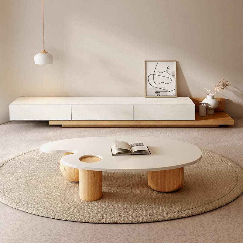 Solid Wood Coffee Table Modern Natural & White Geometric Cocktail Table Clearhalo 'Coffee & Accent Tables' 'Coffee Tables' 'coffee_tables' 'furn' 'furn_coffee_tables' 'Furniture' 'Living Room Furniture' 6974719