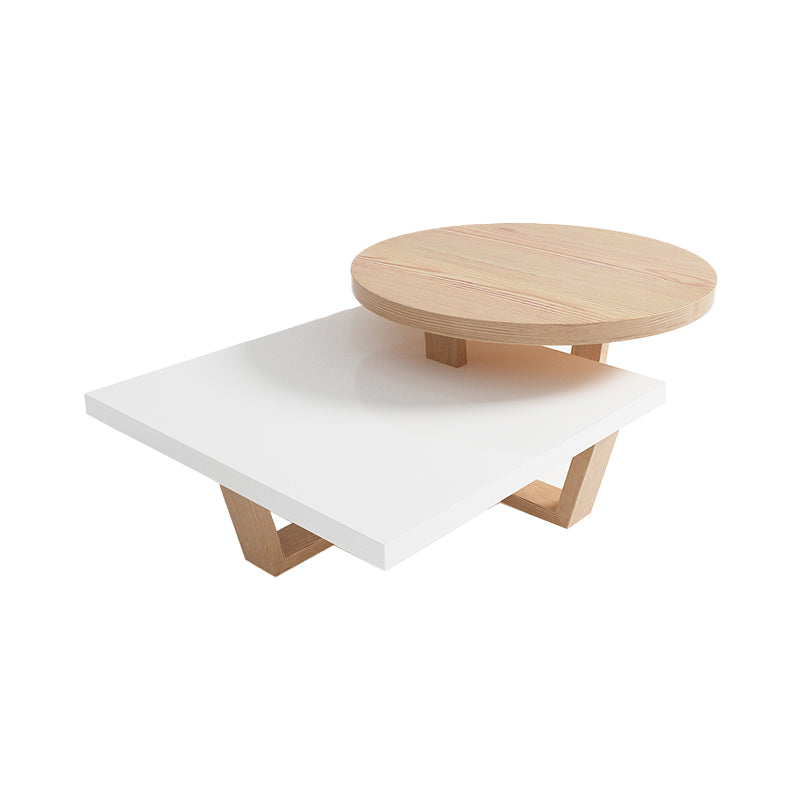 Solid Wood Coffee Table Modern Natural & White Geometric Cocktail Table 48"L x 30"W x 15"H Clearhalo 'Coffee & Accent Tables' 'Coffee Tables' 'coffee_tables' 'furn' 'furn_coffee_tables' 'Furniture' 'Living Room Furniture' 6974720