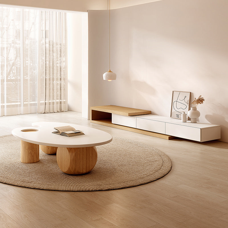 Solid Wood Coffee Table Modern Natural & White Geometric Cocktail Table Clearhalo 'Coffee & Accent Tables' 'Coffee Tables' 'coffee_tables' 'furn' 'furn_coffee_tables' 'Furniture' 'Living Room Furniture' 6974721