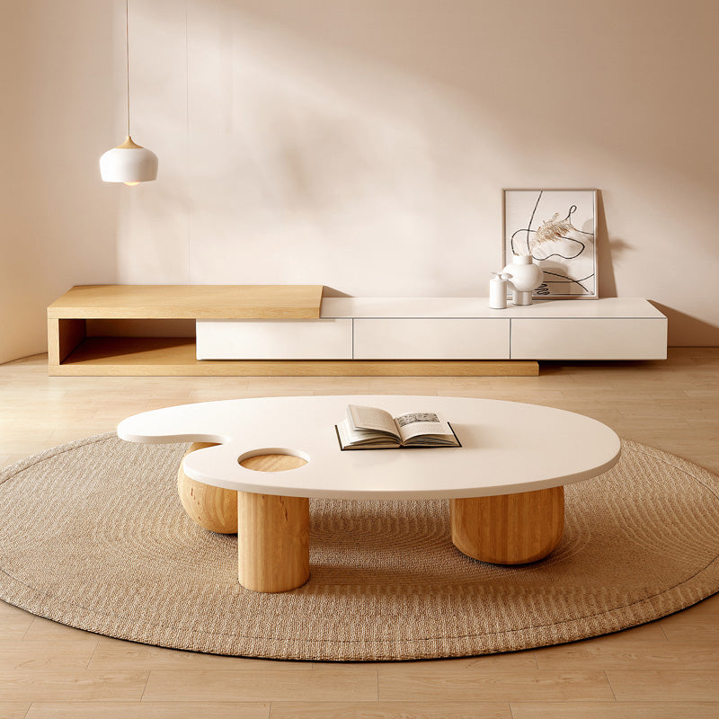 Solid Wood Coffee Table Modern Natural & White Geometric Cocktail Table Clearhalo 'Coffee & Accent Tables' 'Coffee Tables' 'coffee_tables' 'furn' 'furn_coffee_tables' 'Furniture' 'Living Room Furniture' 6974723
