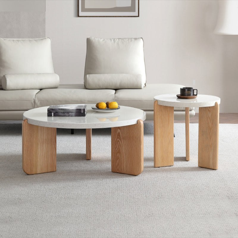 Solid Wood Coffee Table Modern Natural & White Geometric Cocktail Table 39"L x 39"W x 15"H+20"L x 20"W x 20"H Clearhalo 'Coffee & Accent Tables' 'Coffee Tables' 'coffee_tables' 'furn' 'furn_coffee_tables' 'Furniture' 'Living Room Furniture' 6974724