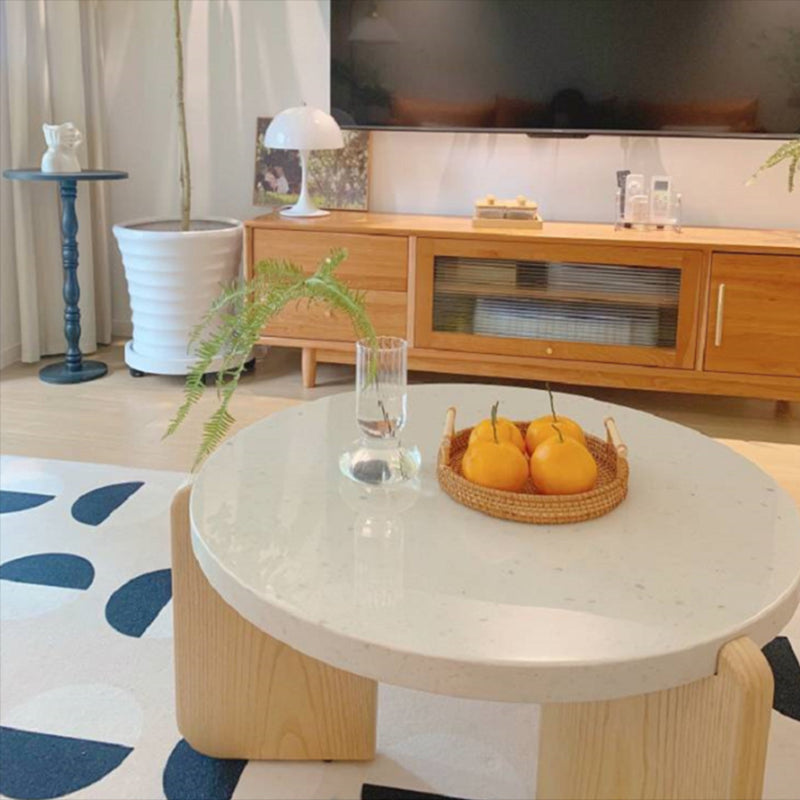 Solid Wood Coffee Table Modern Natural & White Geometric Cocktail Table Clearhalo 'Coffee & Accent Tables' 'Coffee Tables' 'coffee_tables' 'furn' 'furn_coffee_tables' 'Furniture' 'Living Room Furniture' 6974728