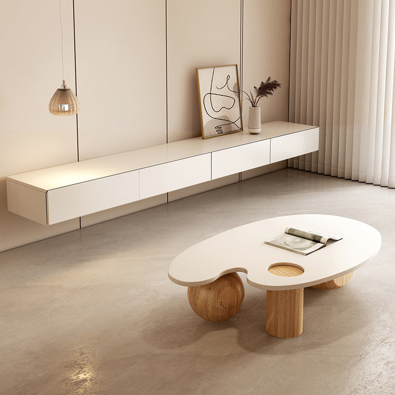 Solid Wood Coffee Table Modern Natural & White Geometric Cocktail Table Clearhalo 'Coffee & Accent Tables' 'Coffee Tables' 'coffee_tables' 'furn' 'furn_coffee_tables' 'Furniture' 'Living Room Furniture' 6974729
