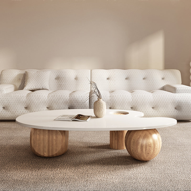 Solid Wood Coffee Table Modern Natural & White Geometric Cocktail Table Clearhalo 'Coffee & Accent Tables' 'Coffee Tables' 'coffee_tables' 'furn' 'furn_coffee_tables' 'Furniture' 'Living Room Furniture' 6974730