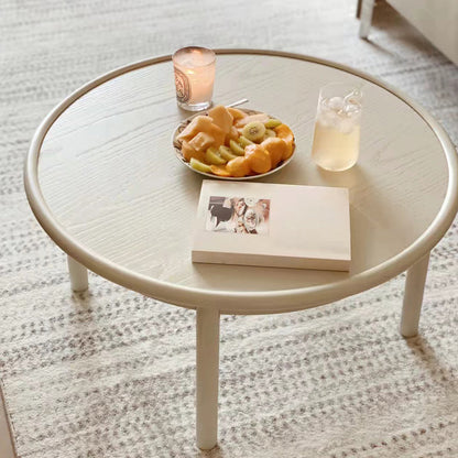 Contemporary Cream Round Coffee Table Solid Wood 1 Single Cocktail Table Cream Yellow Clearhalo 'Coffee & Accent Tables' 'Coffee Tables' 'coffee_tables' 'furn' 'furn_coffee_tables' 'Furniture' 'Living Room Furniture' 6974843