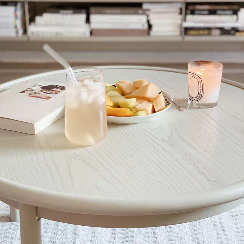 Contemporary Cream Round Coffee Table Solid Wood 1 Single Cocktail Table Clearhalo 'Coffee & Accent Tables' 'Coffee Tables' 'coffee_tables' 'furn' 'furn_coffee_tables' 'Furniture' 'Living Room Furniture' 6974850