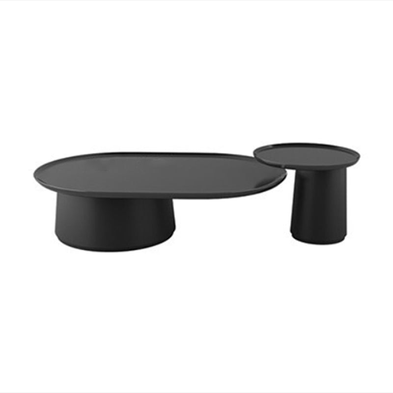Elliptical Pedestal Coffee Table Set Modern 47.2" W Cocktail Table 47"L x 31"W x 12"H + 20"L x 20"W x 18"H Black Clearhalo 'Coffee & Accent Tables' 'Coffee Tables' 'coffee_tables' 'furn' 'furn_coffee_tables' 'Furniture' 'Living Room Furniture' 6974858