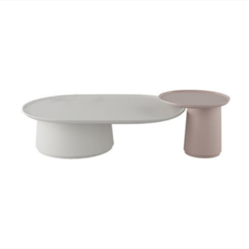 Elliptical Pedestal Coffee Table Set Modern 47.2" W Cocktail Table 47"L x 31"W x 12"H + 20"L x 20"W x 18"H White Clearhalo 'Coffee & Accent Tables' 'Coffee Tables' 'coffee_tables' 'furn' 'furn_coffee_tables' 'Furniture' 'Living Room Furniture' 6974862