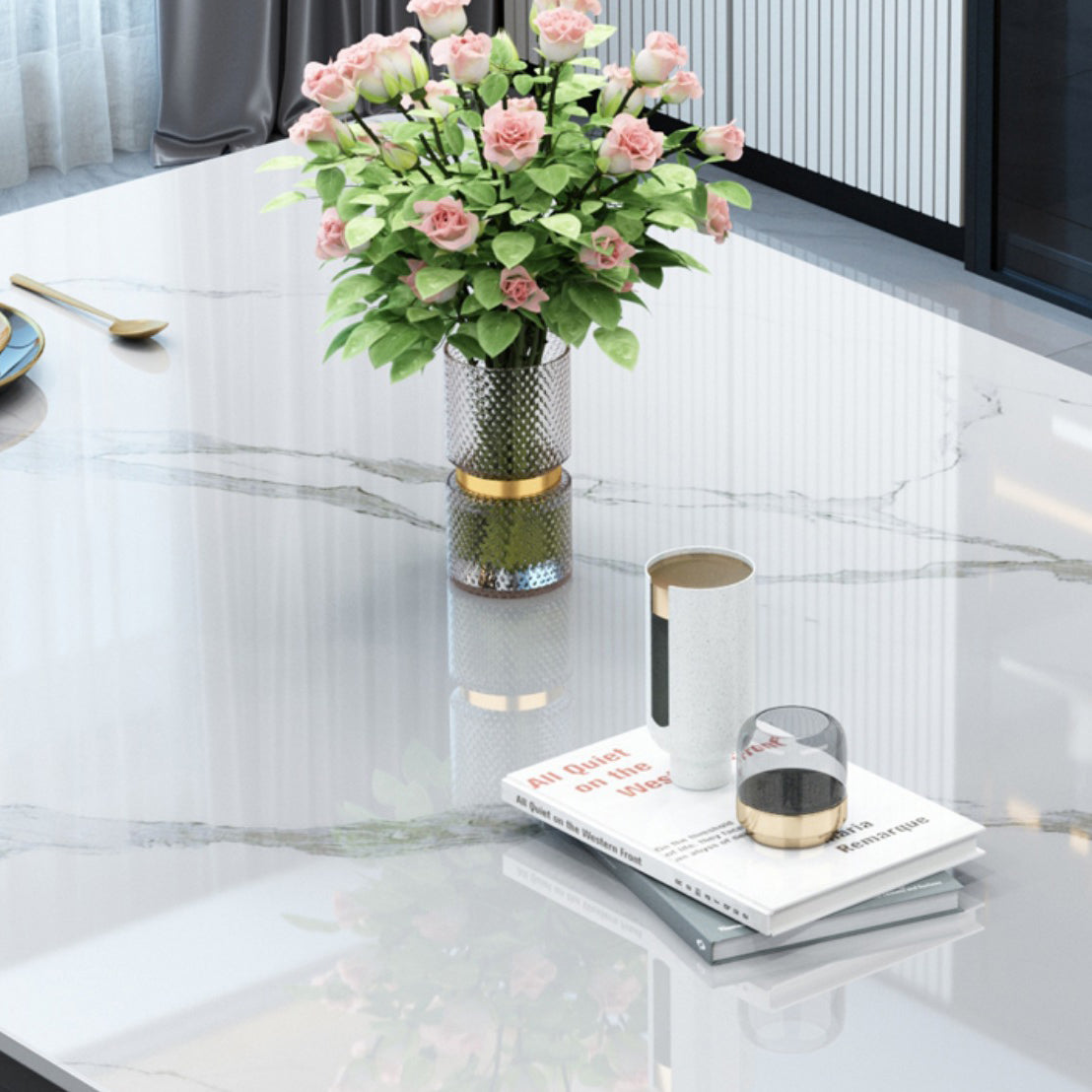 Modern Style Dining Room Dinner Table Stone 4 Legs Dining Table Clearhalo 'Dining Tables & Seating' 'Dining Tables' 'dining_table' 'furn' 'furn_dining_table' 'Furniture' 'Kitchen & Dining Furniture' 6975761