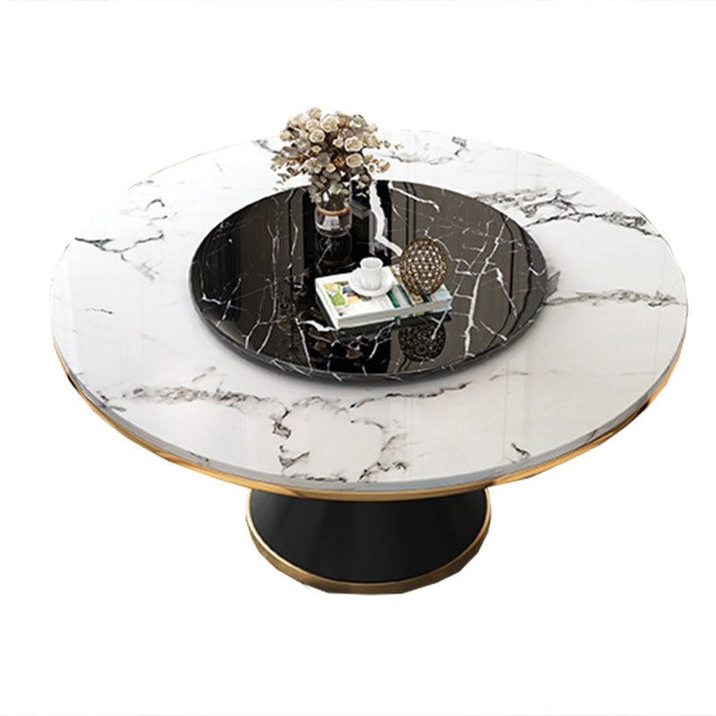 Sintered Stone Dining Room Table Pedestal Dining Table for Dining Room Black White Without Chairs Clearhalo 'Dining Tables & Seating' 'Dining Tables' 'dining_table' 'furn' 'furn_dining_table' 'Furniture' 'Kitchen & Dining Furniture' 6975813