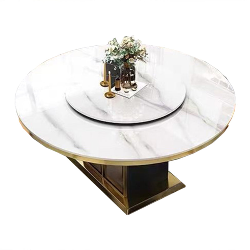 Sintered Stone Dining Table Convertible Pedestal Dining Table for Kitchen White Without Chairs Clearhalo 'Dining Tables & Seating' 'Dining Tables' 'dining_table' 'furn' 'furn_dining_table' 'Furniture' 'Kitchen & Dining Furniture' 6975888