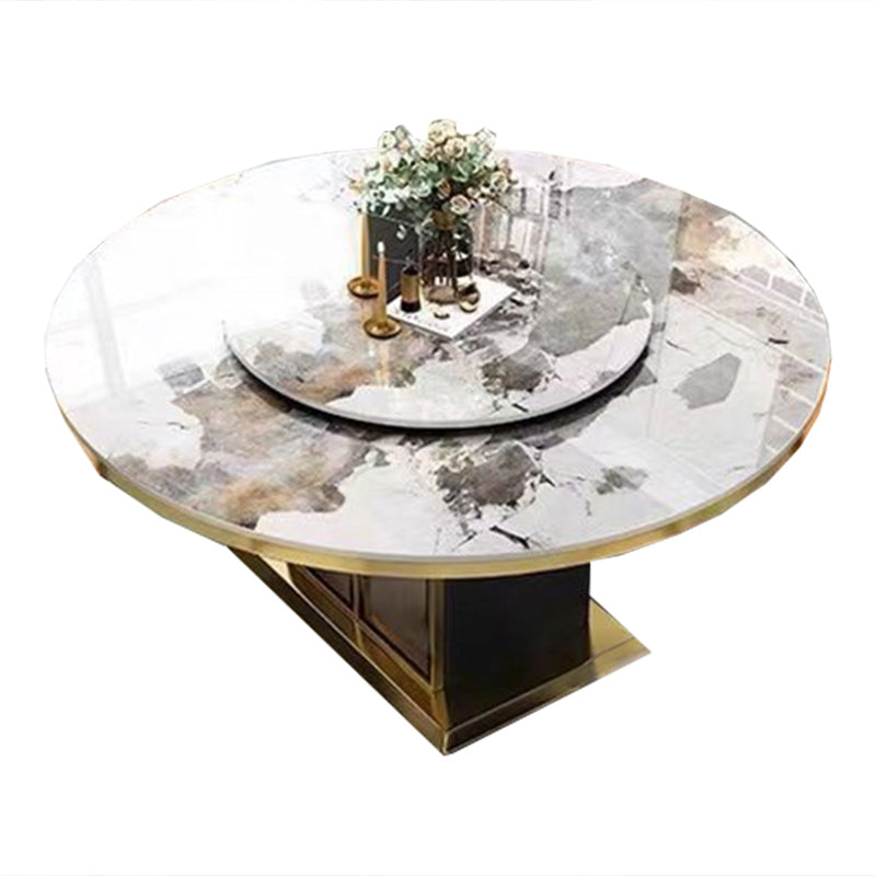 Sintered Stone Dining Table Convertible Pedestal Dining Table for Kitchen Pandora Gold Without Chairs Clearhalo 'Dining Tables & Seating' 'Dining Tables' 'dining_table' 'furn' 'furn_dining_table' 'Furniture' 'Kitchen & Dining Furniture' 6975889