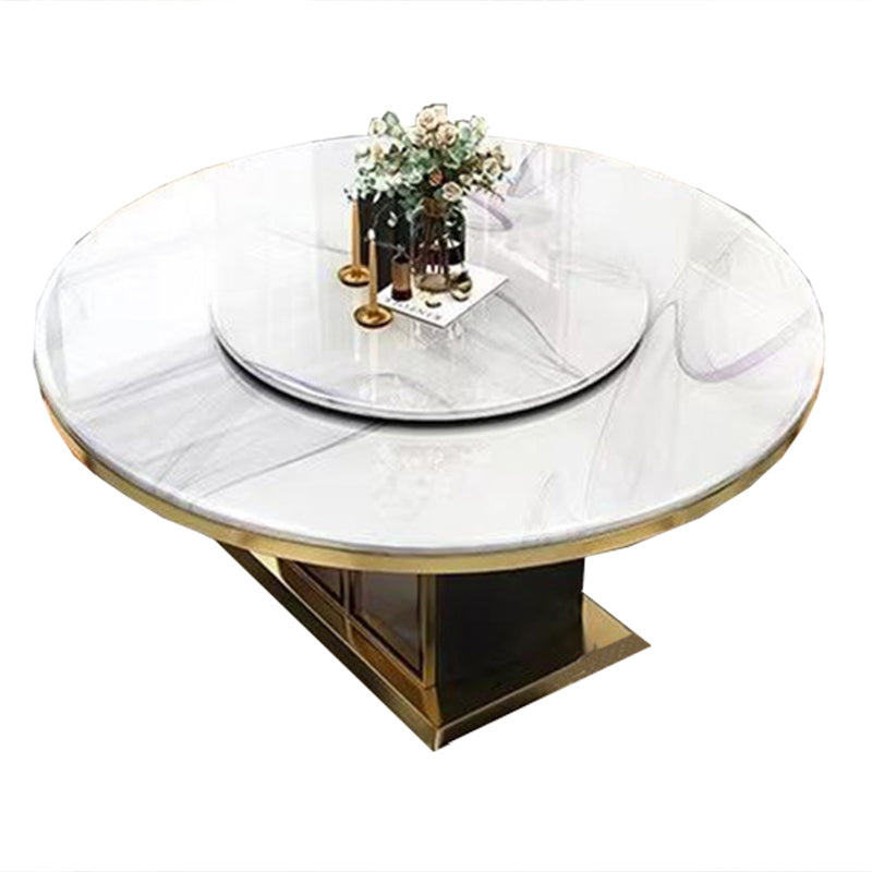 Sintered Stone Dining Table Convertible Pedestal Dining Table for Kitchen Gloss White Without Chairs Clearhalo 'Dining Tables & Seating' 'Dining Tables' 'dining_table' 'furn' 'furn_dining_table' 'Furniture' 'Kitchen & Dining Furniture' 6975891