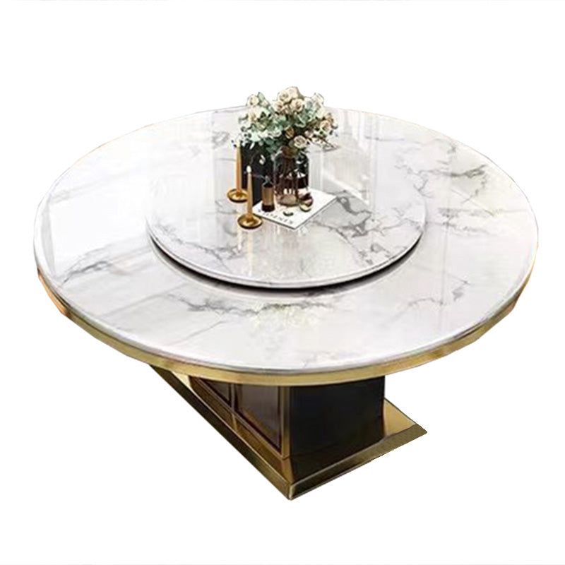 Sintered Stone Dining Table Convertible Pedestal Dining Table for Kitchen Floralwhite Without Chairs Clearhalo 'Dining Tables & Seating' 'Dining Tables' 'dining_table' 'furn' 'furn_dining_table' 'Furniture' 'Kitchen & Dining Furniture' 6975893