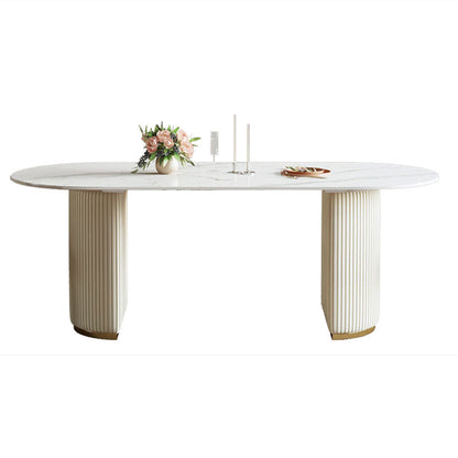 Dining Room Dinner Kitchen Table Modern Pedestal Stone Dining Table White Without Chairs Clearhalo 'Dining Tables & Seating' 'Dining Tables' 'dining_table' 'furn' 'furn_dining_table' 'Furniture' 'Kitchen & Dining Furniture' 6975919