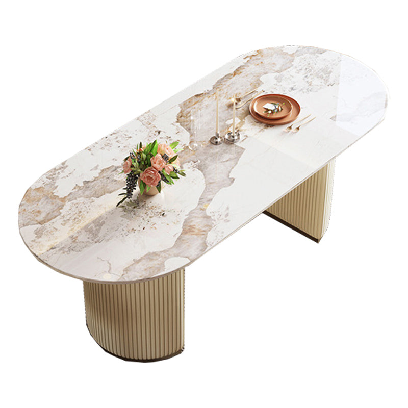 Dining Room Dinner Kitchen Table Modern Pedestal Stone Dining Table Beige 55.1"L x 31.5"W x 30.7"H Without Chairs Clearhalo 'Dining Tables & Seating' 'Dining Tables' 'dining_table' 'furn' 'furn_dining_table' 'Furniture' 'Kitchen & Dining Furniture' 6975920