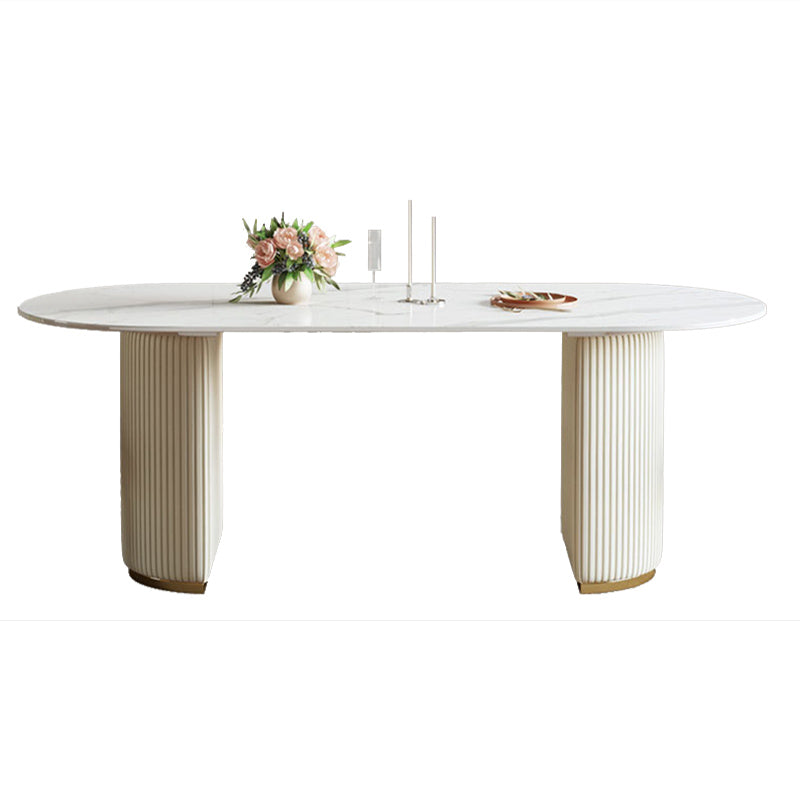 Dining Room Dinner Kitchen Table Simple Pedestal Stone Dining Table White Without Chairs Clearhalo 'Dining Tables & Seating' 'Dining Tables' 'dining_table' 'furn' 'furn_dining_table' 'Furniture' 'Kitchen & Dining Furniture' 6975936