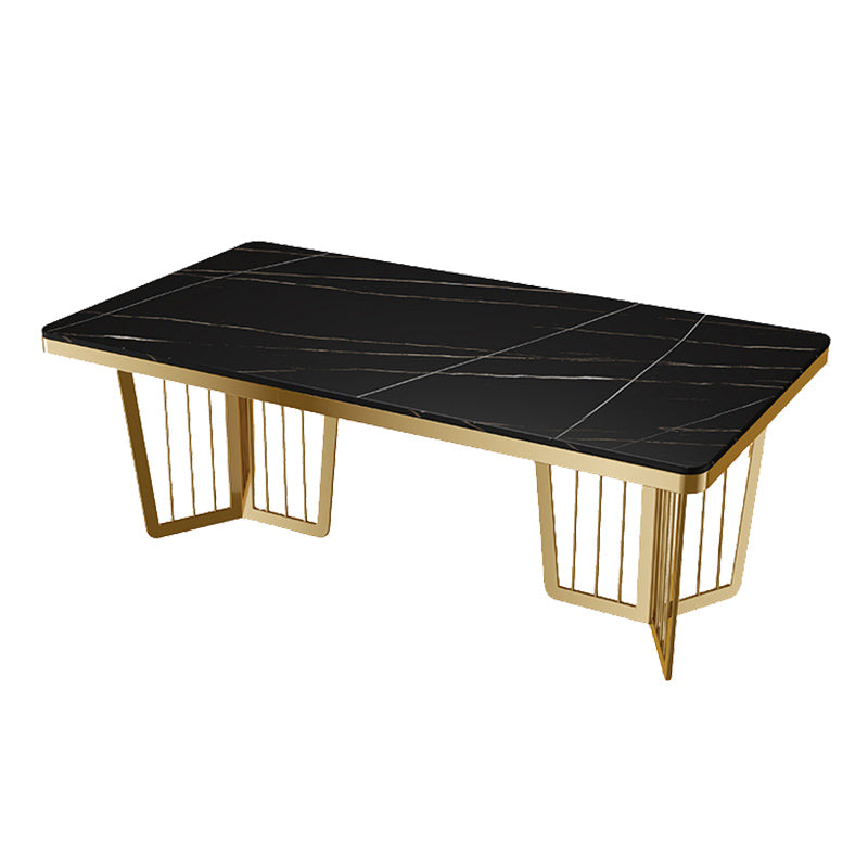 Dinner Room Luxury Dining Table Kitchen Metal Base Dining Table Stone Matte Black Clearhalo 'Dining Tables & Seating' 'Dining Tables' 'dining_table' 'furn' 'furn_dining_table' 'Furniture' 'Kitchen & Dining Furniture' 6975981
