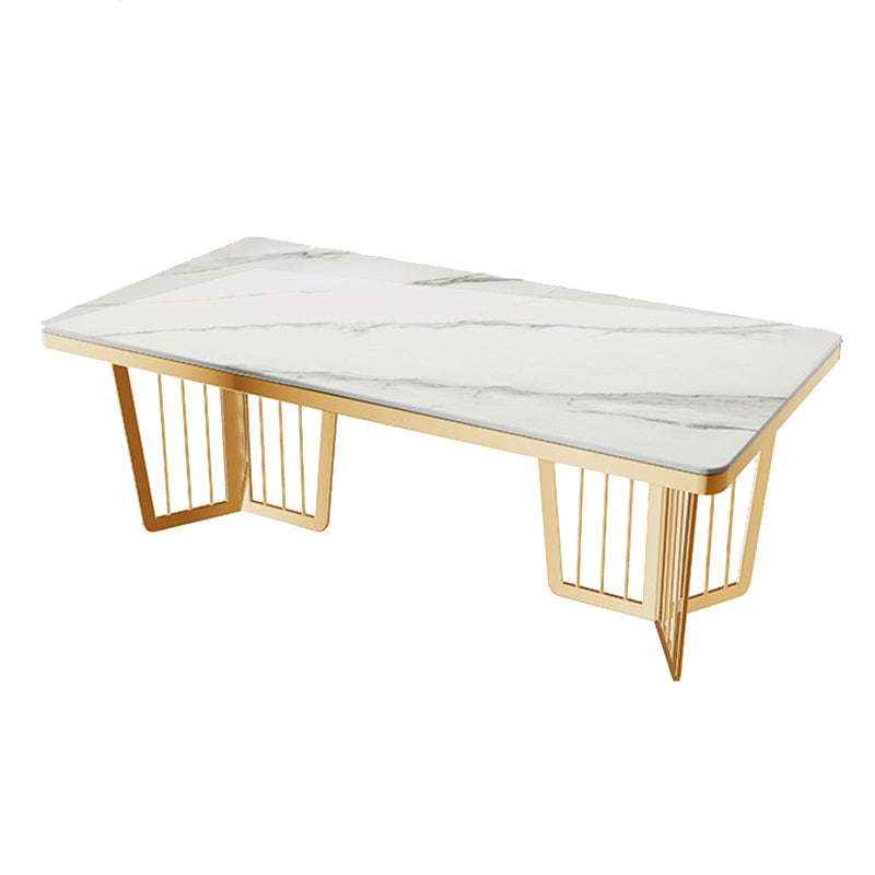 Dinner Room Luxury Dining Table Kitchen Metal Base Dining Table Stone Gloss White Clearhalo 'Dining Tables & Seating' 'Dining Tables' 'dining_table' 'furn' 'furn_dining_table' 'Furniture' 'Kitchen & Dining Furniture' 6975983