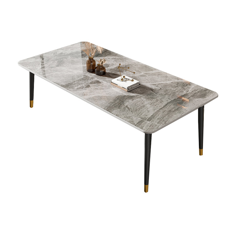 Rectangle Stone Top Dining Table Glam Style Kitchen Dining Table with 4 Legs Light Gray Without Chairs Clearhalo 'Dining Tables & Seating' 'Dining Tables' 'dining_table' 'furn' 'furn_dining_table' 'Furniture' 'Kitchen & Dining Furniture' 6976061