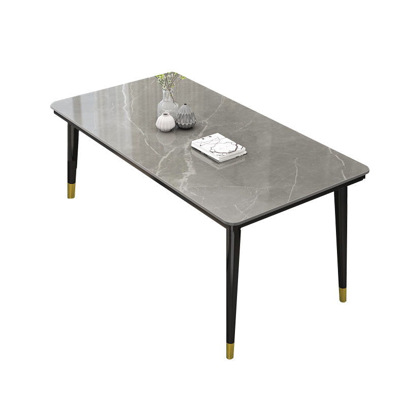 Rectangle Stone Top Dining Table Glam Style Kitchen Dining Table with 4 Legs Gray Without Chairs Clearhalo 'Dining Tables & Seating' 'Dining Tables' 'dining_table' 'furn' 'furn_dining_table' 'Furniture' 'Kitchen & Dining Furniture' 6976063