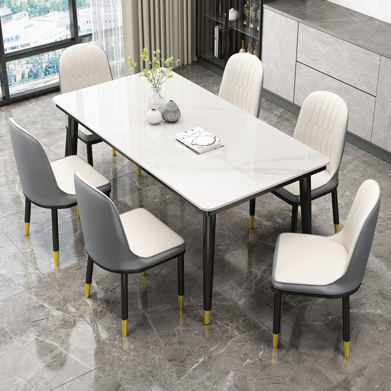 Rectangle Stone Top Dining Table Glam Style Kitchen Dining Table with 4 Legs Clearhalo 'Dining Tables & Seating' 'Dining Tables' 'dining_table' 'furn' 'furn_dining_table' 'Furniture' 'Kitchen & Dining Furniture' 6976064