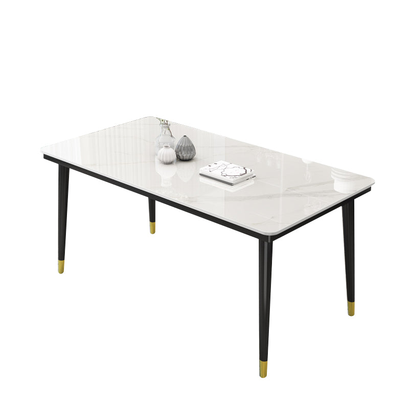 Rectangle Stone Top Dining Table Glam Style Kitchen Dining Table with 4 Legs White Without Chairs Clearhalo 'Dining Tables & Seating' 'Dining Tables' 'dining_table' 'furn' 'furn_dining_table' 'Furniture' 'Kitchen & Dining Furniture' 6976066