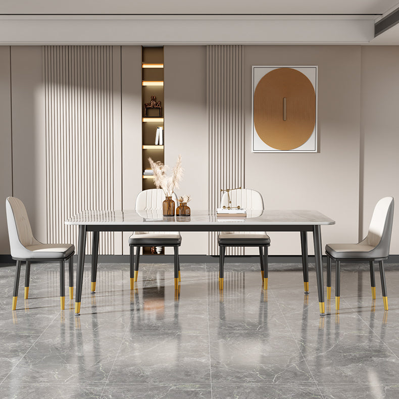 Rectangle Stone Top Dining Table Glam Style Kitchen Dining Table with 4 Legs Clearhalo 'Dining Tables & Seating' 'Dining Tables' 'dining_table' 'furn' 'furn_dining_table' 'Furniture' 'Kitchen & Dining Furniture' 6976070