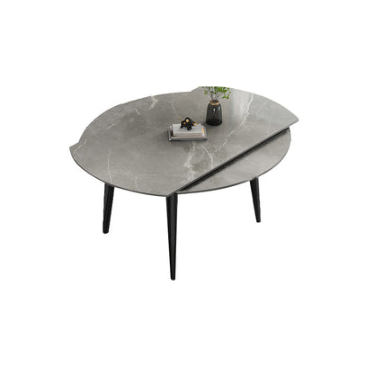Glam Style Dining Table Stone Top Butterfly Leaf Dining Table