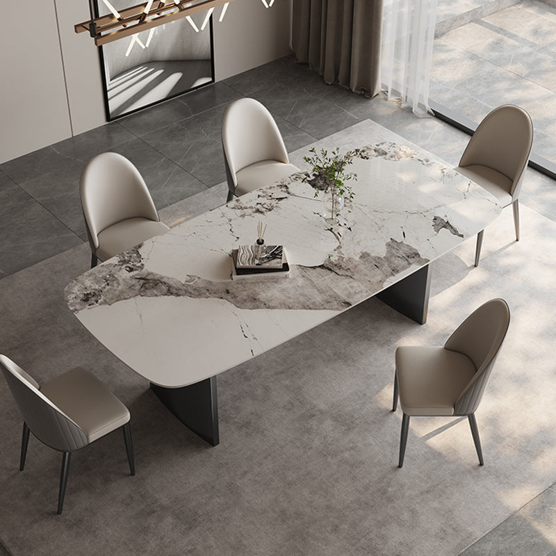 Juego de mesa de comedor moderna blanca brillante 1/4/5/6 PCS Juego de comedor con sillas de cuero falso