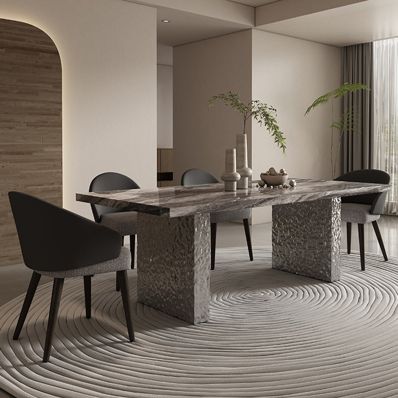 Glossy Gray Stone Dining Table Set 1/4/5/7 Pcs Dinette Set with Arm Chairs Clearhalo 'Dining Room Sets' 'Dining Tables & Seating' 'dining_room_set' 'furn' 'furn_dining_room_set' 'Furniture' 'Kitchen & Dining Furniture' 6976413