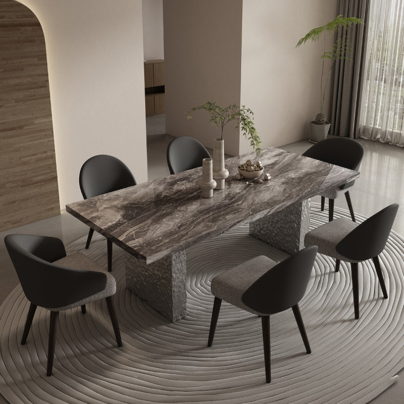 Glossy Gray Stone Dining Table Set 1/4/5/7 Pcs Dinette Set with Arm Chairs Clearhalo 'Dining Room Sets' 'Dining Tables & Seating' 'dining_room_set' 'furn' 'furn_dining_room_set' 'Furniture' 'Kitchen & Dining Furniture' 6976416