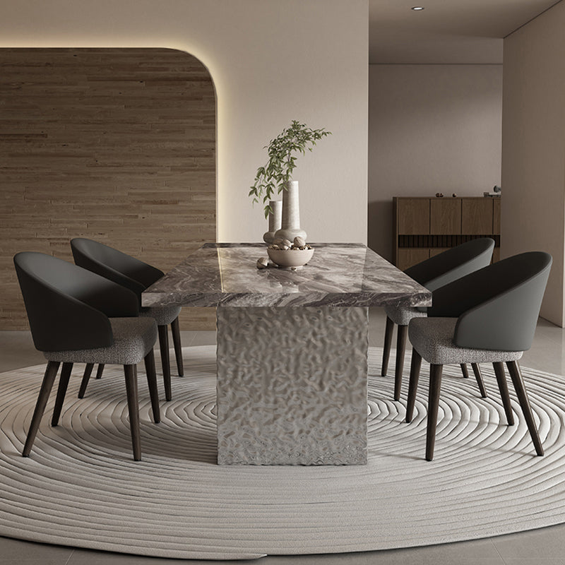 Glossy Gray Stone Dining Table Set 1/4/5/7 Pcs Dinette Set with Arm Chairs 5 Pieces: Table, 4 Chairs Clearhalo 'Dining Room Sets' 'Dining Tables & Seating' 'dining_room_set' 'furn' 'furn_dining_room_set' 'Furniture' 'Kitchen & Dining Furniture' 6976417