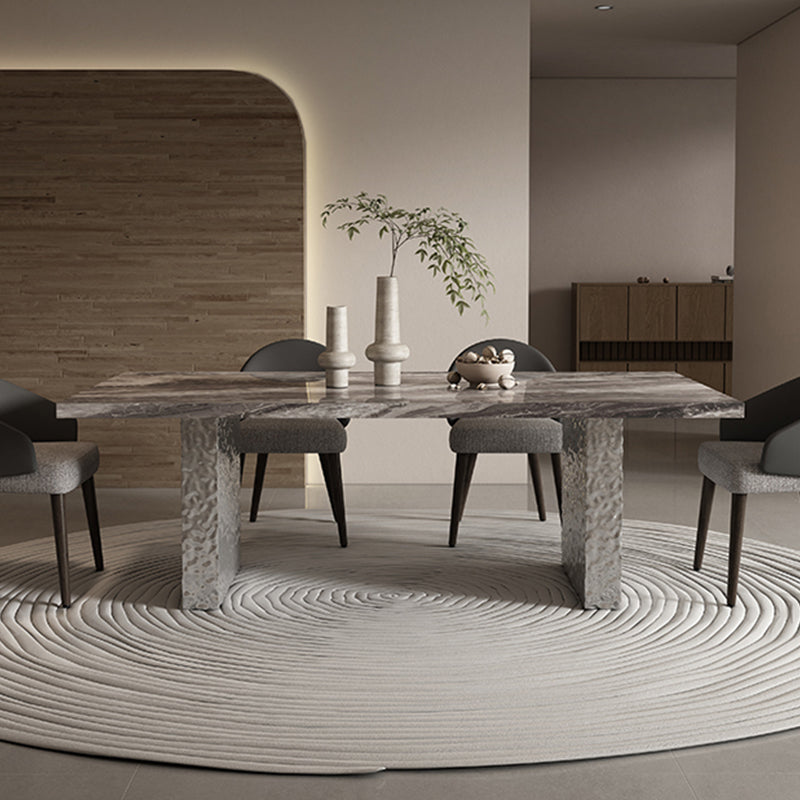 Glossy Gray Stone Dining Table Set 1/4/5/7 Pcs Dinette Set with Arm Chairs Clearhalo 'Dining Room Sets' 'Dining Tables & Seating' 'dining_room_set' 'furn' 'furn_dining_room_set' 'Furniture' 'Kitchen & Dining Furniture' 6976418