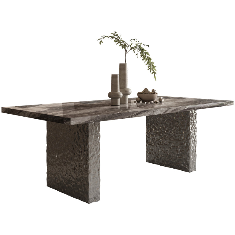 Glossy Gray Stone Dining Table Set 1/4/5/7 Pcs Dinette Set with Arm Chairs Clearhalo 'Dining Room Sets' 'Dining Tables & Seating' 'dining_room_set' 'furn' 'furn_dining_room_set' 'Furniture' 'Kitchen & Dining Furniture' 6976421