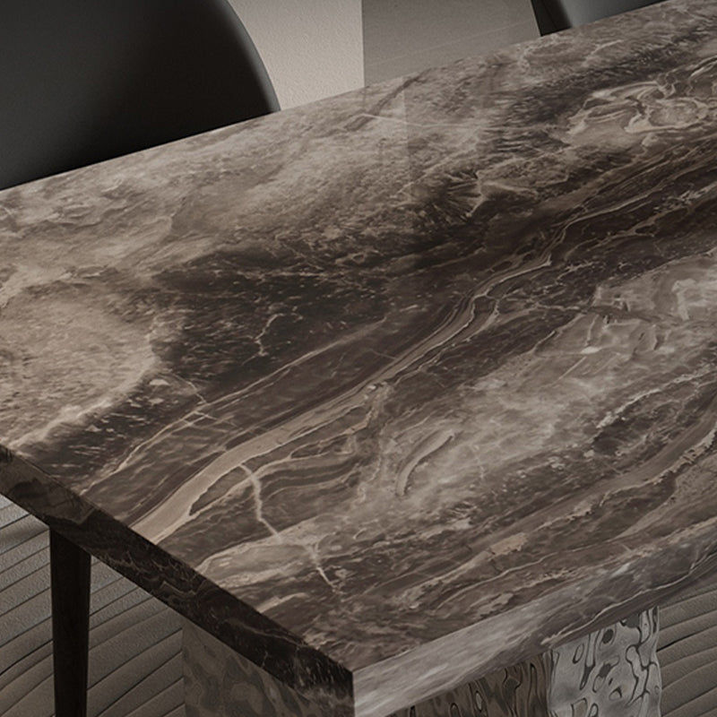 Glossy Gray Stone Dining Table Set 1/4/5/7 Pcs Dinette Set with Arm Chairs Clearhalo 'Dining Room Sets' 'Dining Tables & Seating' 'dining_room_set' 'furn' 'furn_dining_room_set' 'Furniture' 'Kitchen & Dining Furniture' 6976422