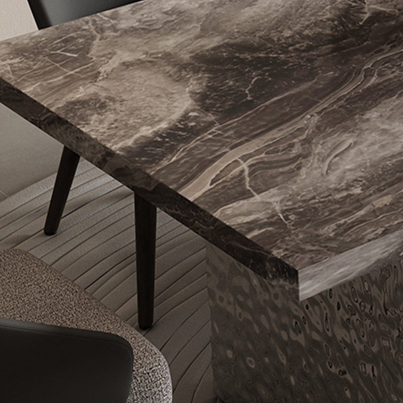Glossy Gray Stone Dining Table Set 1/4/5/7 Pcs Dinette Set with Arm Chairs Clearhalo 'Dining Room Sets' 'Dining Tables & Seating' 'dining_room_set' 'furn' 'furn_dining_room_set' 'Furniture' 'Kitchen & Dining Furniture' 6976423