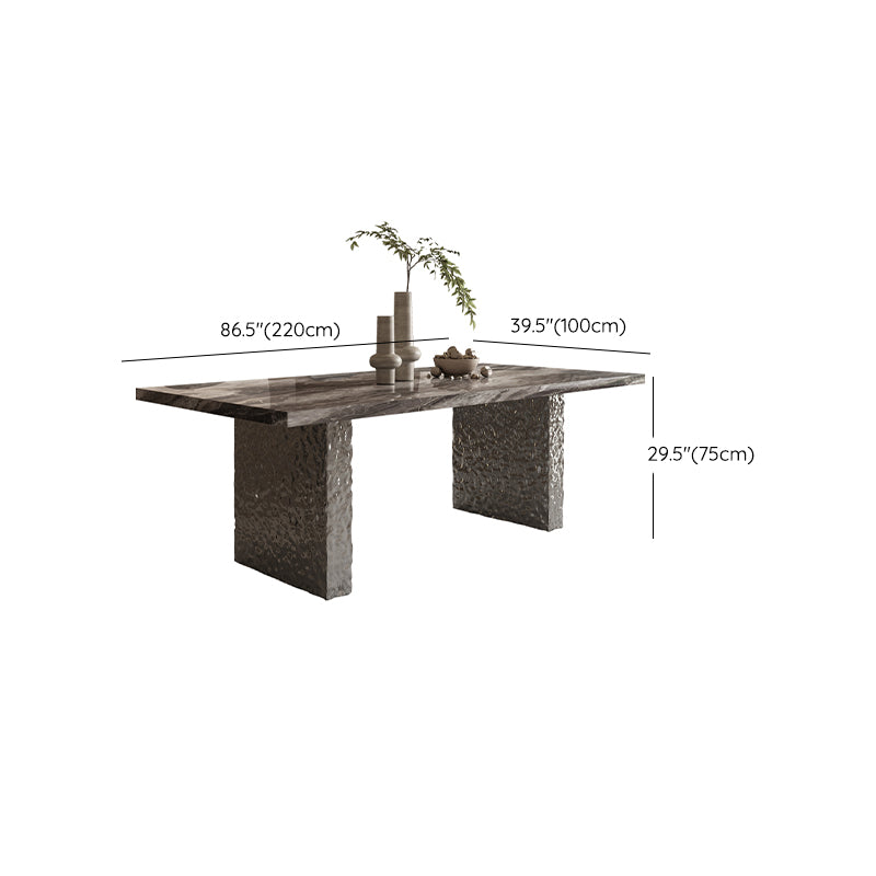 Glossy Gray Stone Dining Table Set 1/4/5/7 Pcs Dinette Set with Arm Chairs Clearhalo 'Dining Room Sets' 'Dining Tables & Seating' 'dining_room_set' 'furn' 'furn_dining_room_set' 'Furniture' 'Kitchen & Dining Furniture' 6976431