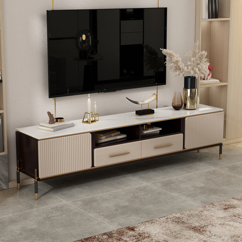 Glam TV Stand Console Stone Media Console TV Stand with 2 Drawers 87"L x 16"W x 19"H Clearhalo 'furn' 'furn_tv_stands_entertainment_centers' 'Furniture' 'Living Room Furniture' 'TV Stands & Entertainment Centers' 'TV Stands & Media Storage Furniture' 'tv_stands_entertainment_centers' 6977000