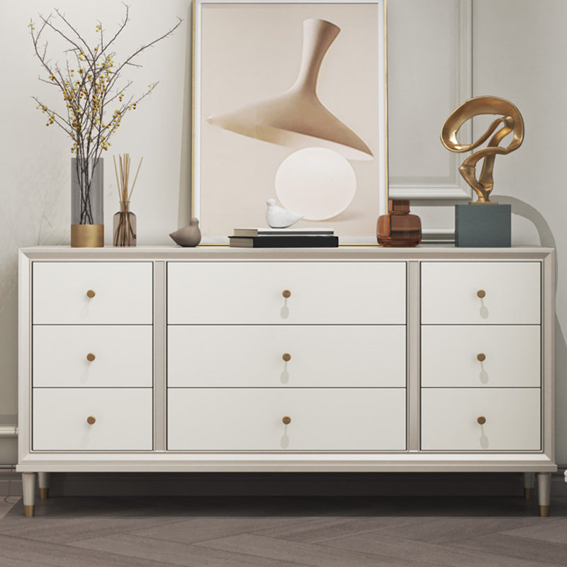 Contemporary Horizontal Double Dresser White/Silver Dresser with Storage for Home