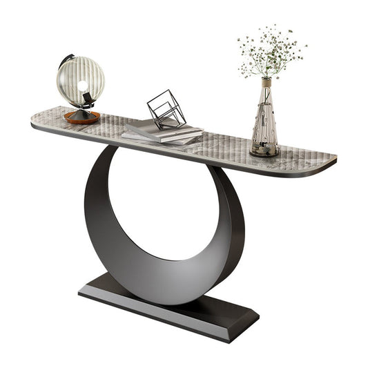Contemporary Console Accent Table Antique Finish Half Moon Console Sofa Table in Stone Clearhalo 'Console Tables' 'console_tables' 'Entry & Mudroom Furniture' 'furn' 'furn_console_tables' 'Furniture' 6977506