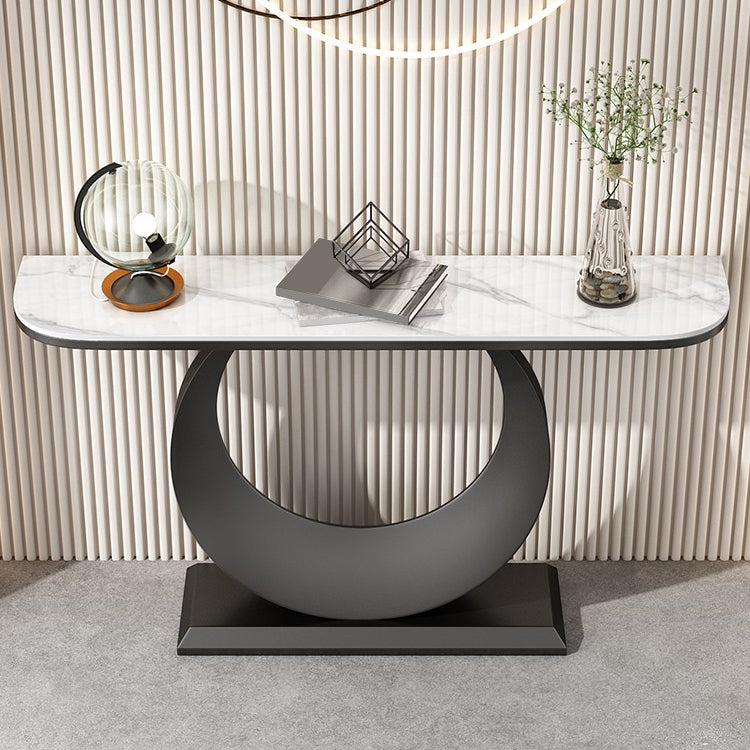 Contemporary Console Accent Table Antique Finish Half Moon Console Sofa Table in Stone Black White Clearhalo 'Console Tables' 'console_tables' 'Entry & Mudroom Furniture' 'furn' 'furn_console_tables' 'Furniture' 6977507