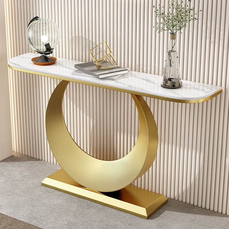 Contemporary Console Accent Table Antique Finish Half Moon Console Sofa Table in Stone Gold White Clearhalo 'Console Tables' 'console_tables' 'Entry & Mudroom Furniture' 'furn' 'furn_console_tables' 'Furniture' 6977510