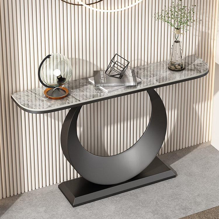 Contemporary Console Accent Table Antique Finish Half Moon Console Sofa Table in Stone Clearhalo 'Console Tables' 'console_tables' 'Entry & Mudroom Furniture' 'furn' 'furn_console_tables' 'Furniture' 6977513