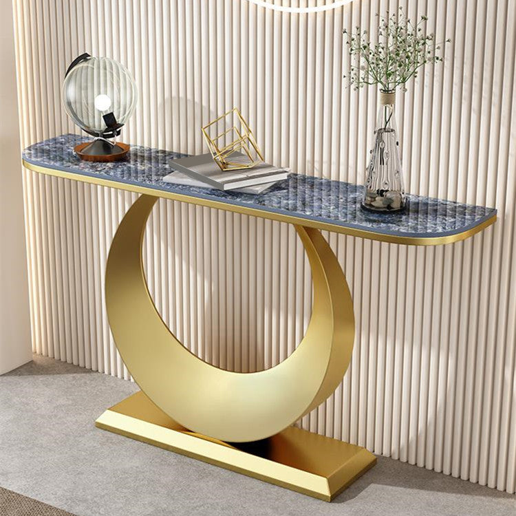 Contemporary Console Accent Table Antique Finish Half Moon Console Sofa Table in Stone Clearhalo 'Console Tables' 'console_tables' 'Entry & Mudroom Furniture' 'furn' 'furn_console_tables' 'Furniture' 6977515