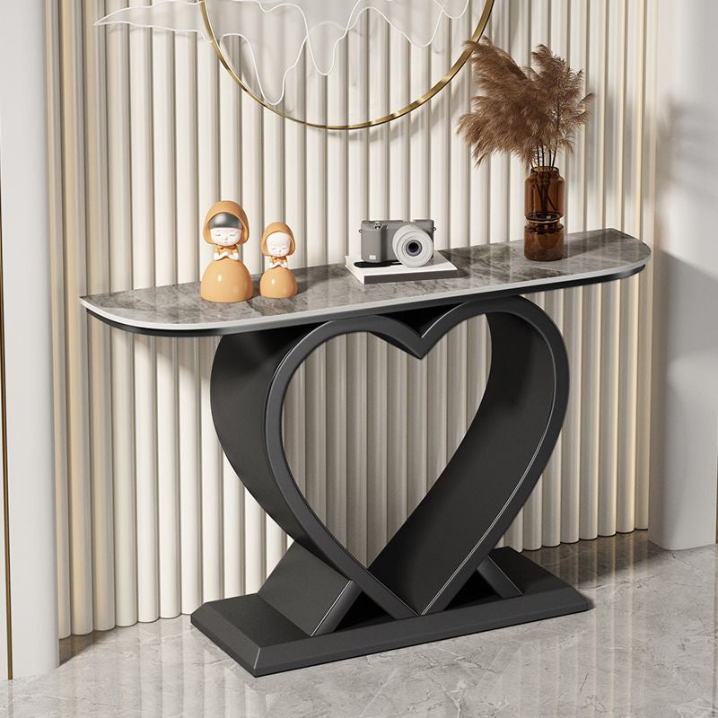 Half Moon Contemporary Console Accent Table Antique Finish Console Sofa Table 47"L x 12"W x 31"H Black Gray Clearhalo 'Console Tables' 'console_tables' 'Entry & Mudroom Furniture' 'furn' 'furn_console_tables' 'Furniture' 6977526