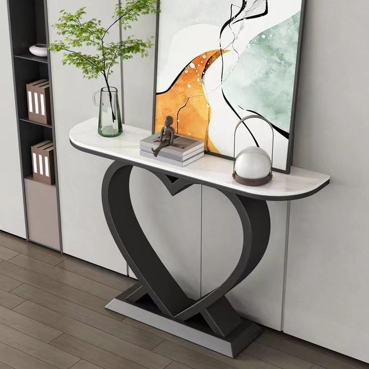 Half Moon Contemporary Console Accent Table Antique Finish Console Sofa Table 47"L x 12"W x 31"H Black White Clearhalo 'Console Tables' 'console_tables' 'Entry & Mudroom Furniture' 'furn' 'furn_console_tables' 'Furniture' 6977527