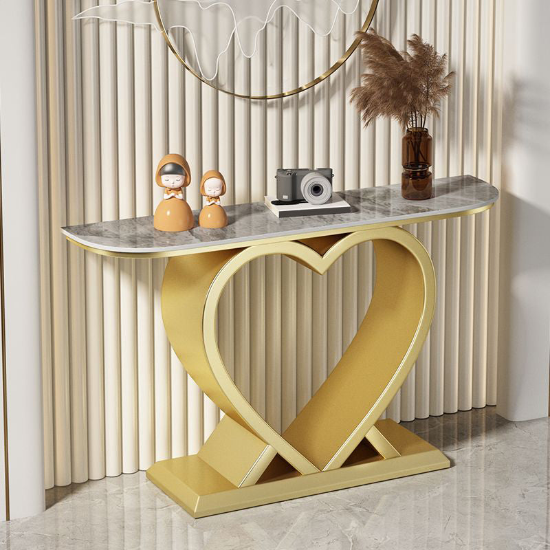 Half Moon Contemporary Console Accent Table Antique Finish Console Sofa Table Gold Gray Clearhalo 'Console Tables' 'console_tables' 'Entry & Mudroom Furniture' 'furn' 'furn_console_tables' 'Furniture' 6977528