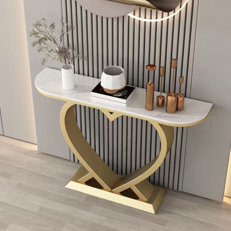 Half Moon Contemporary Console Accent Table Antique Finish Console Sofa Table 47"L x 12"W x 31"H Gold White Clearhalo 'Console Tables' 'console_tables' 'Entry & Mudroom Furniture' 'furn' 'furn_console_tables' 'Furniture' 6977530
